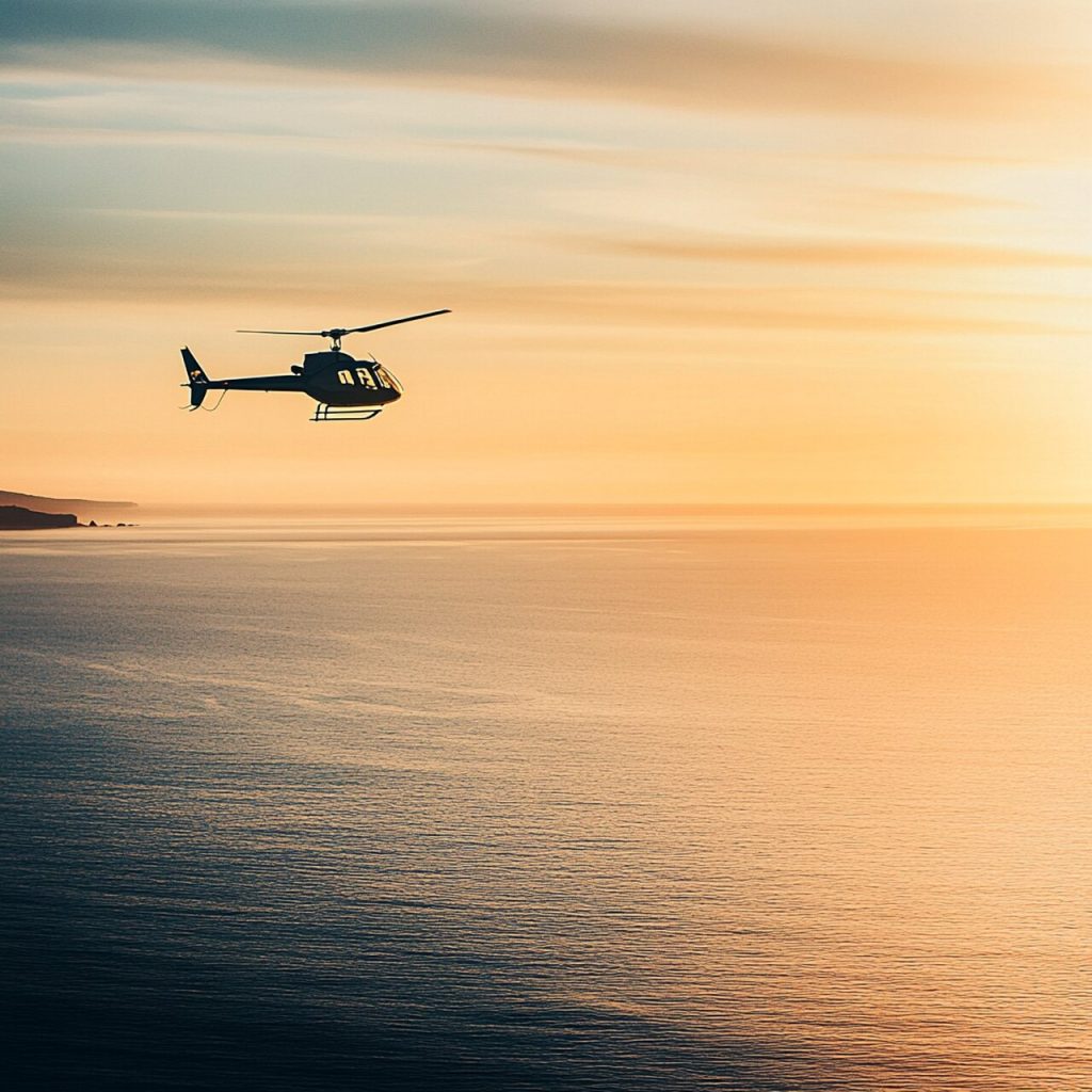 Helikopter lecący nad oceanem